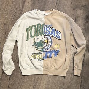 Divided Beige and White Graphic Sweatshirt